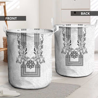 Philippines Barong Style Laundry Basket with Polynesian Art and Leaf Motif Black-White Color