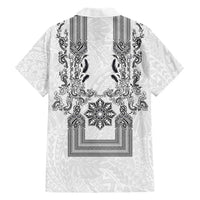 Philippines Barong Style Family Matching Off Shoulder Maxi Dress and Hawaiian Shirt with Polynesian Art and Leaf Motif Black-White Color LT03 - Polynesian Pride