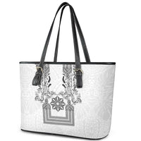 Philippines Barong Style Leather Tote Bag with Polynesian Art and Leaf Motif Black-White Color