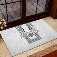 Philippines Barong Style Rubber Doormat with Polynesian Art and Leaf Motif Black-White Color