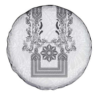 Philippines Barong Style Spare Tire Cover with Polynesian Art and Leaf Motif Black-White Color