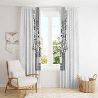 Philippines Barong Style Window Curtain with Polynesian Art and Leaf Motif Black-White Color