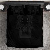 Philippines Barong Style Bedding Set with Polynesian Art and Leaf Motif Black Color