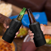 Philippines Barong Style 4 in 1 Can Cooler Tumbler with Polynesian Art and Leaf Motif Black Color