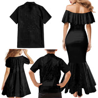 Philippines Barong Style Family Matching Mermaid Dress and Hawaiian Shirt with Polynesian Art and Leaf Motif Black Color LT03 - Polynesian Pride
