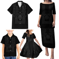 Philippines Barong Style Family Matching Puletasi and Hawaiian Shirt with Polynesian Art and Leaf Motif Black Color LT03 - Polynesian Pride