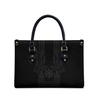 Philippines Barong Style Leather Bag with Polynesian Art and Leaf Motif Black Color
