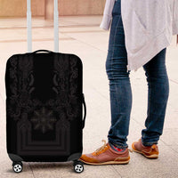 Philippines Barong Style Luggage Cover with Polynesian Art and Leaf Motif Black Color