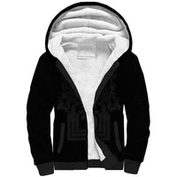 Philippines Barong Style Sherpa Hoodie with Polynesian Art and Leaf Motif Black Color