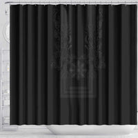 Philippines Barong Style Shower Curtain with Polynesian Art and Leaf Motif Black Color