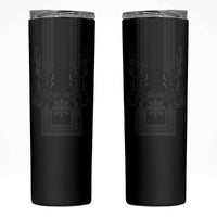 Philippines Barong Style Skinny Tumbler with Polynesian Art and Leaf Motif Black Color