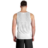 Philippines Barong Style Men Tank Top with Polynesian Art and Leaf Motif White Color