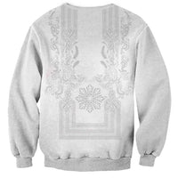 Philippines Barong Style Sweatshirt with Polynesian Art and Leaf Motif White Color