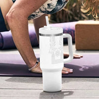 Philippines Barong Style Tumbler With Handle with Polynesian Art and Leaf Motif White Color