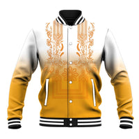 Philippines Barong Style Baseball Jacket with Polynesian Art and Leaf Motif Yellow Color