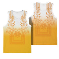 Philippines Barong Style Basketball Jersey with Polynesian Art and Leaf Motif Yellow Color