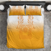 Philippines Barong Style Bedding Set with Polynesian Art and Leaf Motif Yellow Color