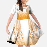 Philippines Barong Style Family Matching Tank Maxi Dress and Hawaiian Shirt with Polynesian Art and Leaf Motif Yellow Color LT03 Daughter's Dress Yellow - Polynesian Pride