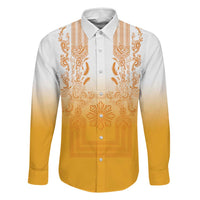 Philippines Barong Style Family Matching Tank Maxi Dress and Hawaiian Shirt with Polynesian Art and Leaf Motif Yellow Color LT03 Dad's Shirt - Long Sleeve Yellow - Polynesian Pride