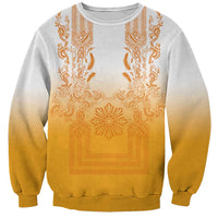 Philippines Barong Style Sweatshirt with Polynesian Art and Leaf Motif Yellow Color