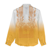 Philippines Barong Style Women Casual Shirt with Polynesian Art and Leaf Motif Yellow Color LT03 - Polynesian Pride