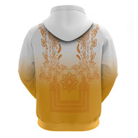 Philippines Barong Style Zip Hoodie with Polynesian Art and Leaf Motif Yellow Color