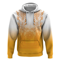 Philippines Barong Style Zip Hoodie with Polynesian Art and Leaf Motif Yellow Color
