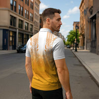 Philippines Barong Style Zipper Polo Shirt with Polynesian Art and Leaf Motif Yellow Color