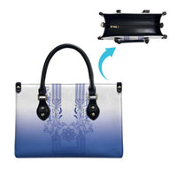 Philippines Barong Style Leather Bag with Polynesian Art and Leaf Motif Blue Color