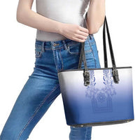 Philippines Barong Style Leather Tote Bag with Polynesian Art and Leaf Motif Blue Color