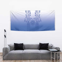 Philippines Barong Style Tapestry with Polynesian Art and Leaf Motif Blue Color
