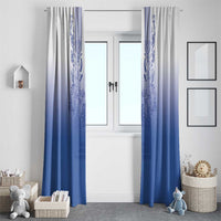 Philippines Barong Style Window Curtain with Polynesian Art and Leaf Motif Blue Color