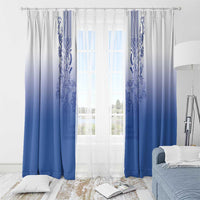 Philippines Barong Style Window Curtain with Polynesian Art and Leaf Motif Blue Color