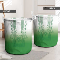 Philippines Barong Style Laundry Basket with Polynesian Art and Leaf Motif Green Color