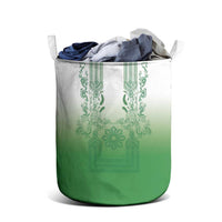 Philippines Barong Style Laundry Basket with Polynesian Art and Leaf Motif Green Color
