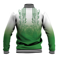 Philippines Barong Style Baseball Jacket with Polynesian Art and Leaf Motif Green Color