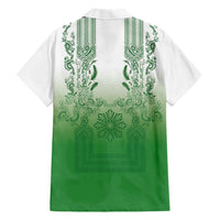 Philippines Barong Style Family Matching Off Shoulder Maxi Dress and Hawaiian Shirt with Polynesian Art and Leaf Motif Green Color LT03 - Polynesian Pride