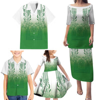 Philippines Barong Style Family Matching Puletasi and Hawaiian Shirt with Polynesian Art and Leaf Motif Green Color LT03 - Polynesian Pride
