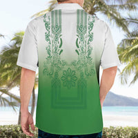 Philippines Barong Style Hawaiian Shirt with Polynesian Art and Leaf Motif Green Color