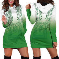 Philippines Barong Style Hoodie Dress with Polynesian Art and Leaf Motif Green Color