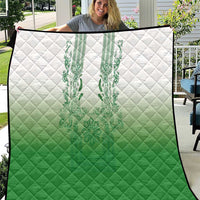 Philippines Barong Style Quilt with Polynesian Art and Leaf Motif Green Color