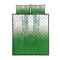 Philippines Barong Style Quilt Bed Set with Polynesian Art and Leaf Motif Green Color