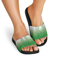 Philippines Barong Style Slide Sandals with Polynesian Art and Leaf Motif Green Color