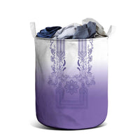 Philippines Barong Style Laundry Basket with Polynesian Art and Leaf Motif Purple Color