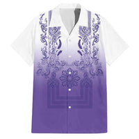 Philippines Barong Style Family Matching Off Shoulder Maxi Dress and Hawaiian Shirt with Polynesian Art and Leaf Motif Purple Color LT03 Dad's Shirt - Short Sleeve Purple - Polynesian Pride