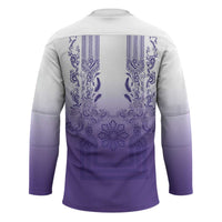 Philippines Barong Style Hockey Jersey with Polynesian Art and Leaf Motif Purple Color