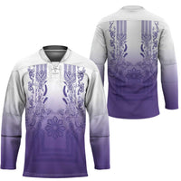 Philippines Barong Style Hockey Jersey with Polynesian Art and Leaf Motif Purple Color