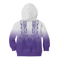 Philippines Barong Style Kid Hoodie with Polynesian Art and Leaf Motif Purple Color