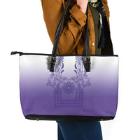 Philippines Barong Style Leather Tote Bag with Polynesian Art and Leaf Motif Purple Color