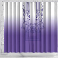 Philippines Barong Style Shower Curtain with Polynesian Art and Leaf Motif Purple Color